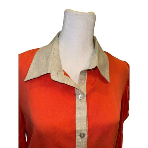Margo Baridon Sienna Mini Shirt Dress Size Small Orange Puff Sleeve $298 - Picture 7 of 14